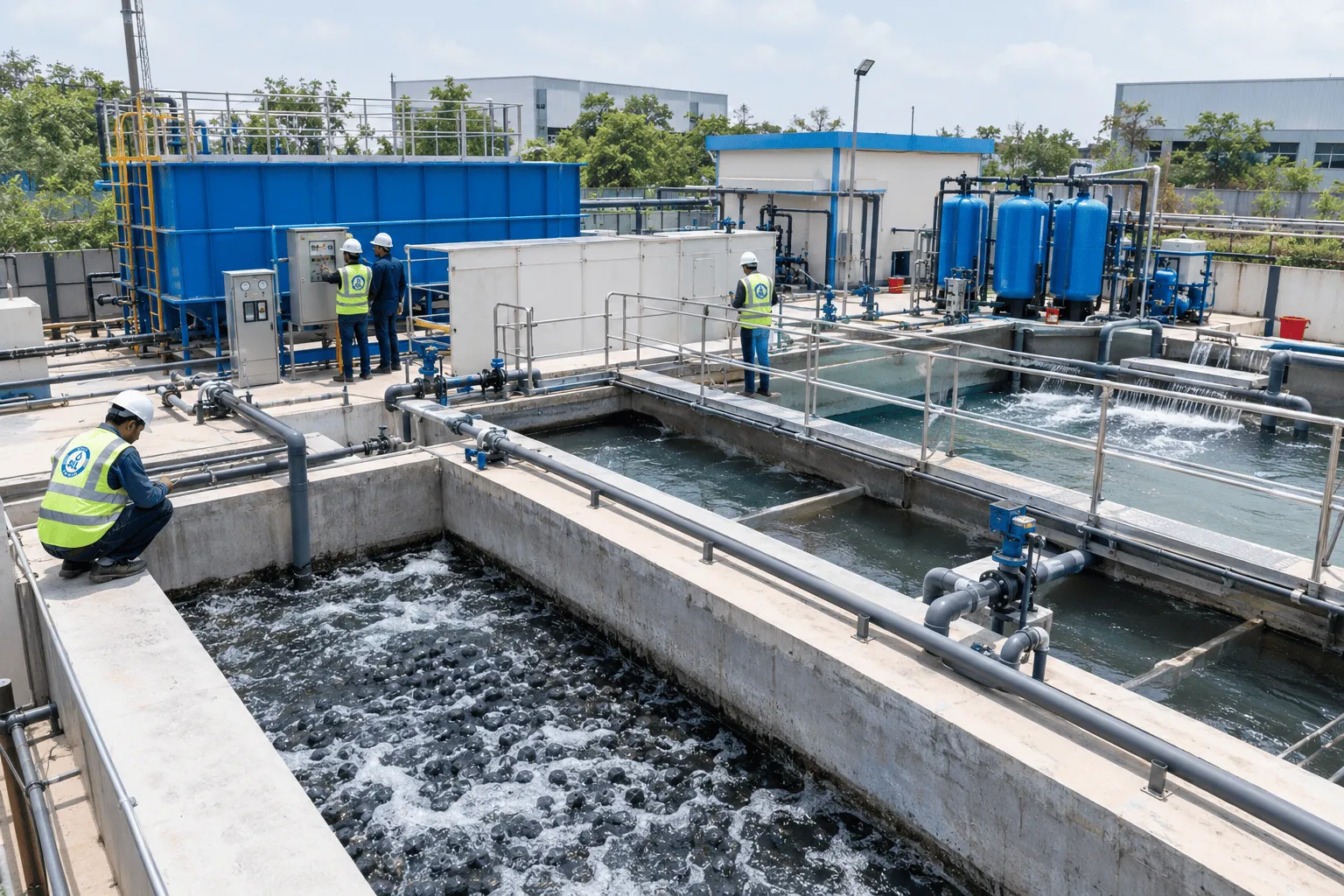 1000 KLD MBBR sewage treatment plant for domestic sewage at an industrial campus in Pune, built by Shree Water Tech