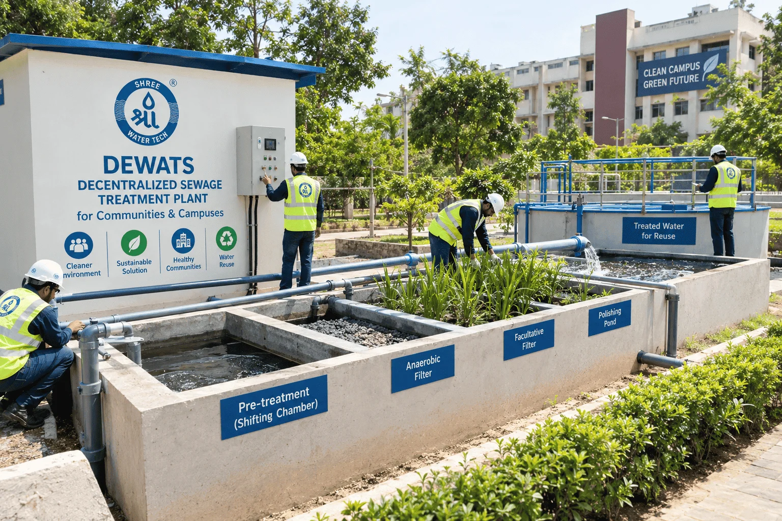 Decentralized Sewage Treatment Plant DEWATS for communities and campuses