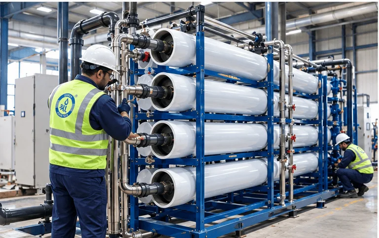 Staged high recovery Reverse Osmosis membrane array