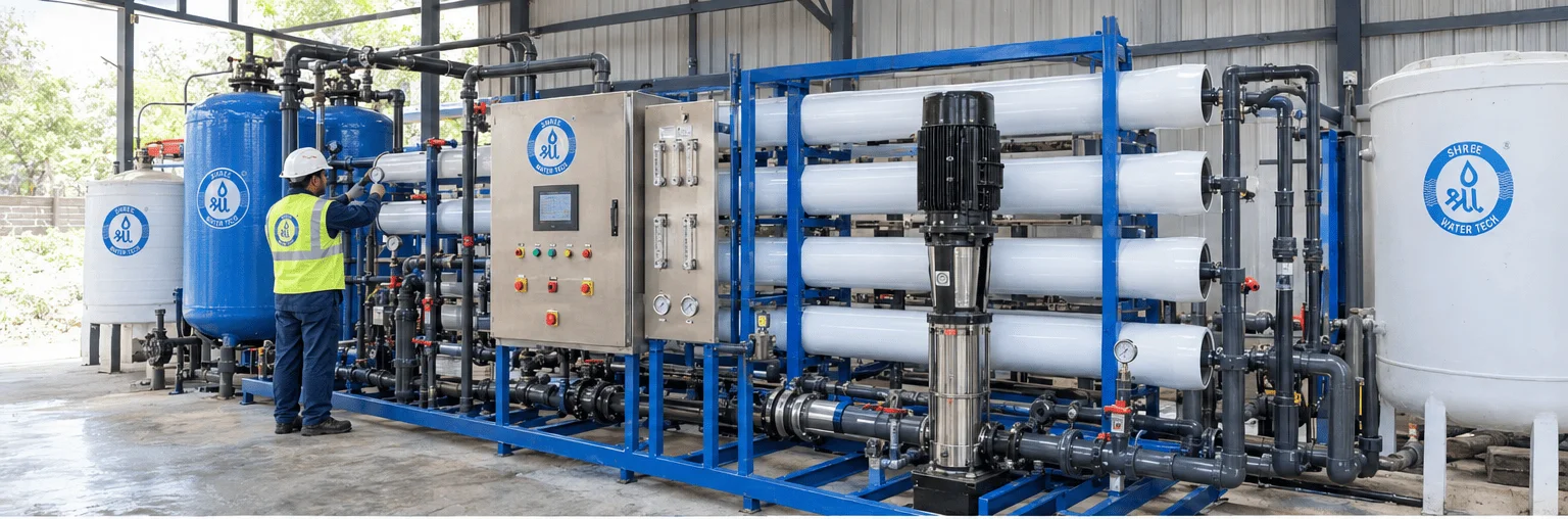 Industrial borewell water RO skid with membrane housings installed in Pune