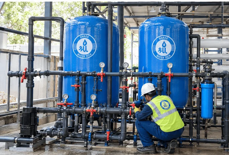 Pressure sand filter and activated carbon filter pretreatment for industrial RO plant