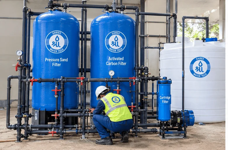 Pretreatment and treated-water storage for commercial RO plant